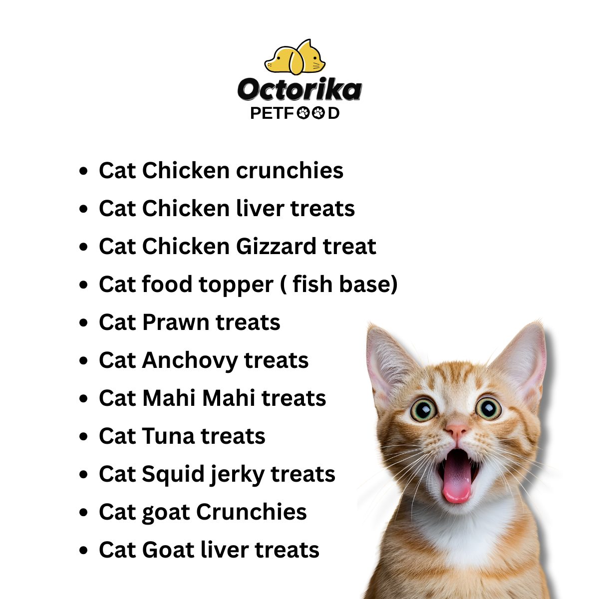 Octorika pet food product line with a cat on a white background